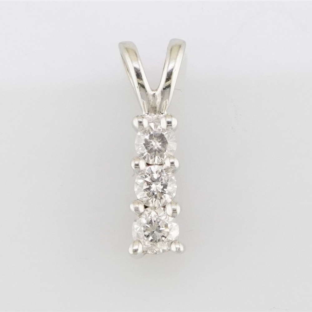 Solid 10k white gold natural diamond 3 stone pendant